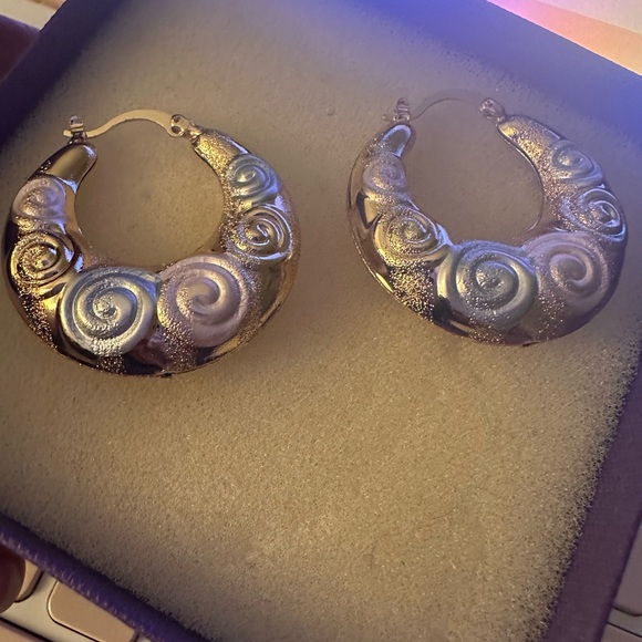 Elegant Gold and Silver Swirl Hoop Earrings - Picture 6 of 7